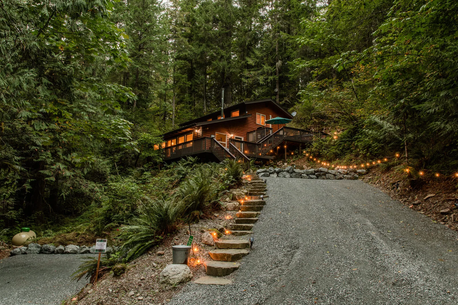 Cabin exterior in the trees