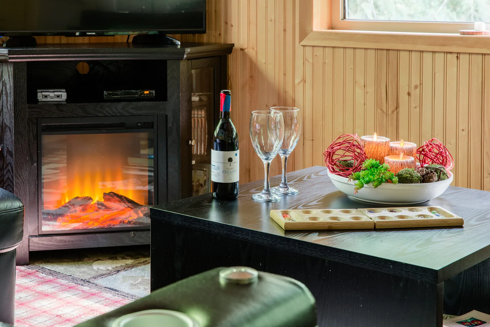 Stone fireplace